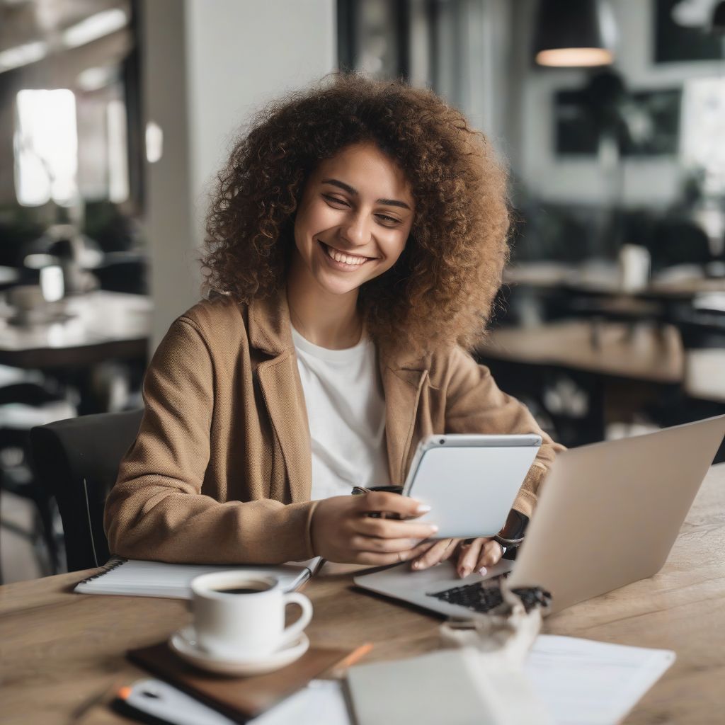 Woman Using Laptop and Smartphone